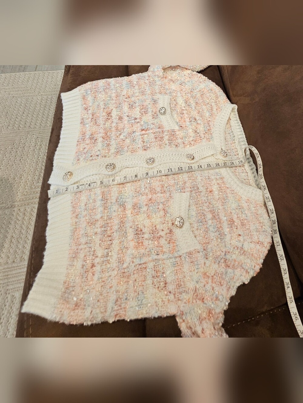 Handmade Women's Cream & Blush Textured Button-Front Cardigan - Picture 4 of 11